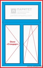 Т-образное двустворчатое левое поворотное – правое поворотно откидное окно Стандарт